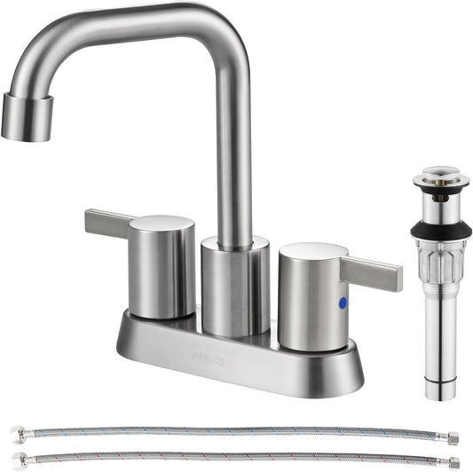 PARLOS 2 Handles Bathroom Faucet Brushed Nickel with Metal Pop-up Drain and Faucet Supply Lines, 1431602