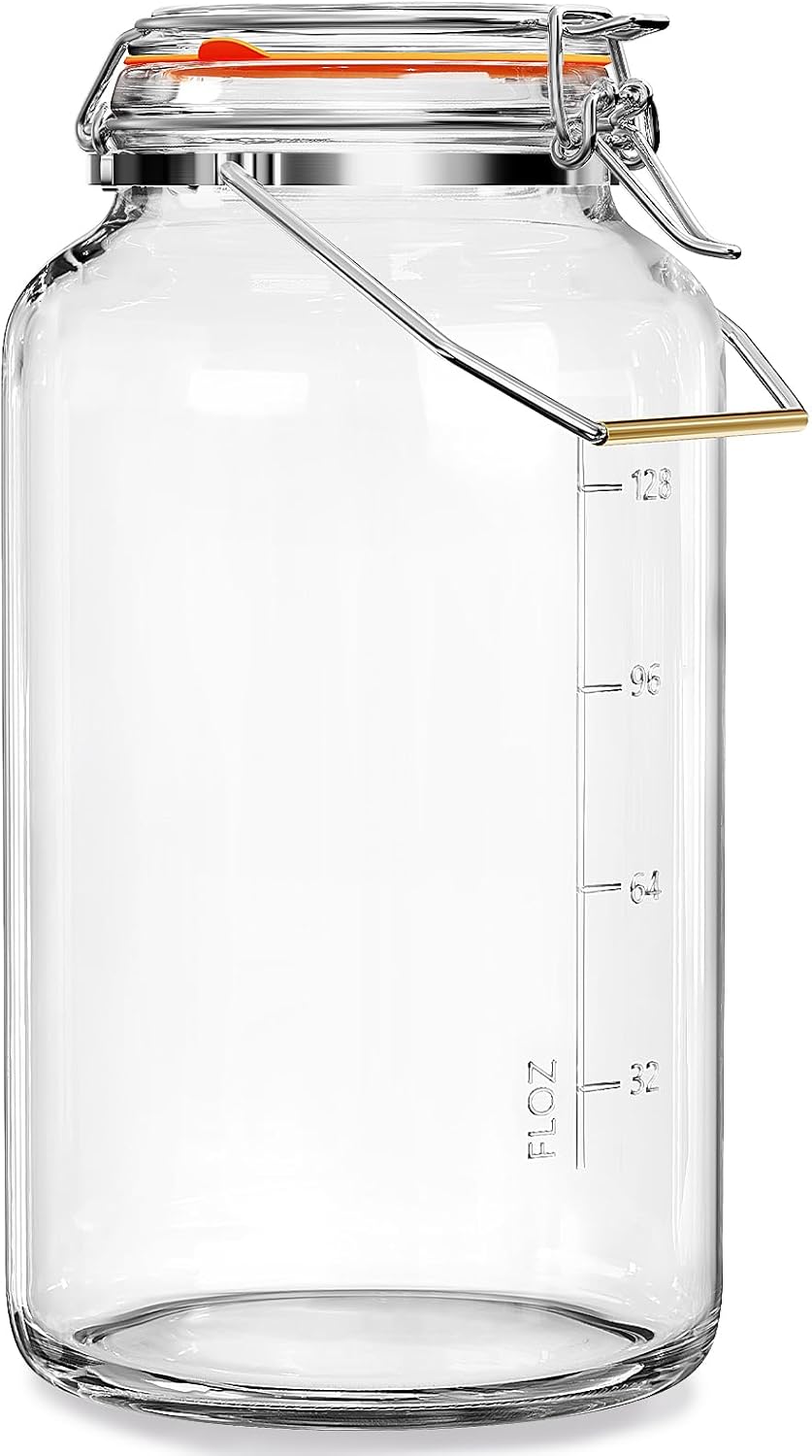 1.5 Gallon Glass Jar with Airtight Lid Wide Mouth, Gallon Storage Jar with Stainless Steel Handle - Large Glass Food Storage Container with Lid for Flour, Sugar, and Dog Treats