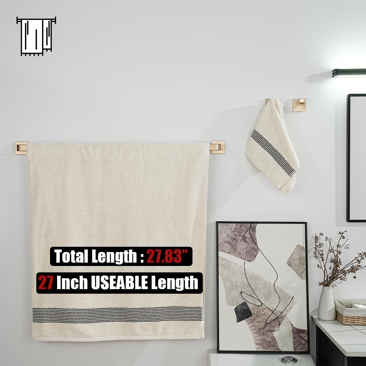 JQK Champagne Bronze Bath Towel Bar, 27 Inch 304 Stainless Steel Thicken 0.8mm Towel Rack Bathroom, Towel Holder Wall Mount, Total Length 29.41 Inch, TB250L27-CB