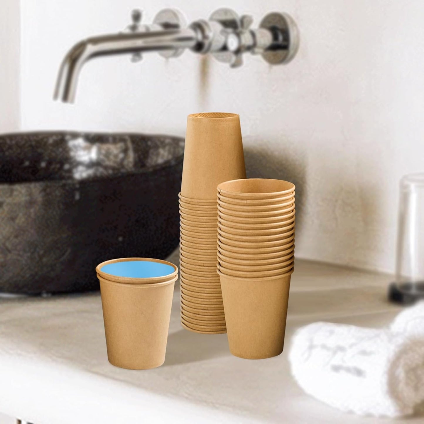 300 Pack 5 oz Paper Cups, Disposable Kraft Bathroom Cups 5 Ounce, Espresso Coffee Hot/Cold Beverage Cups for Home, Kitchen, Party
