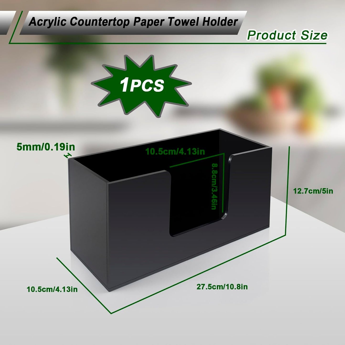 2Pack Paper Towel Holder Countertop, Acrylic Bathroom Paper Towel Holder, Black Napkin Holder for Kitchen, Countertop Multifold Z-fold C-fold,Trifold Paper Hand Towel Dispenser for Bathroom Toilet (2)