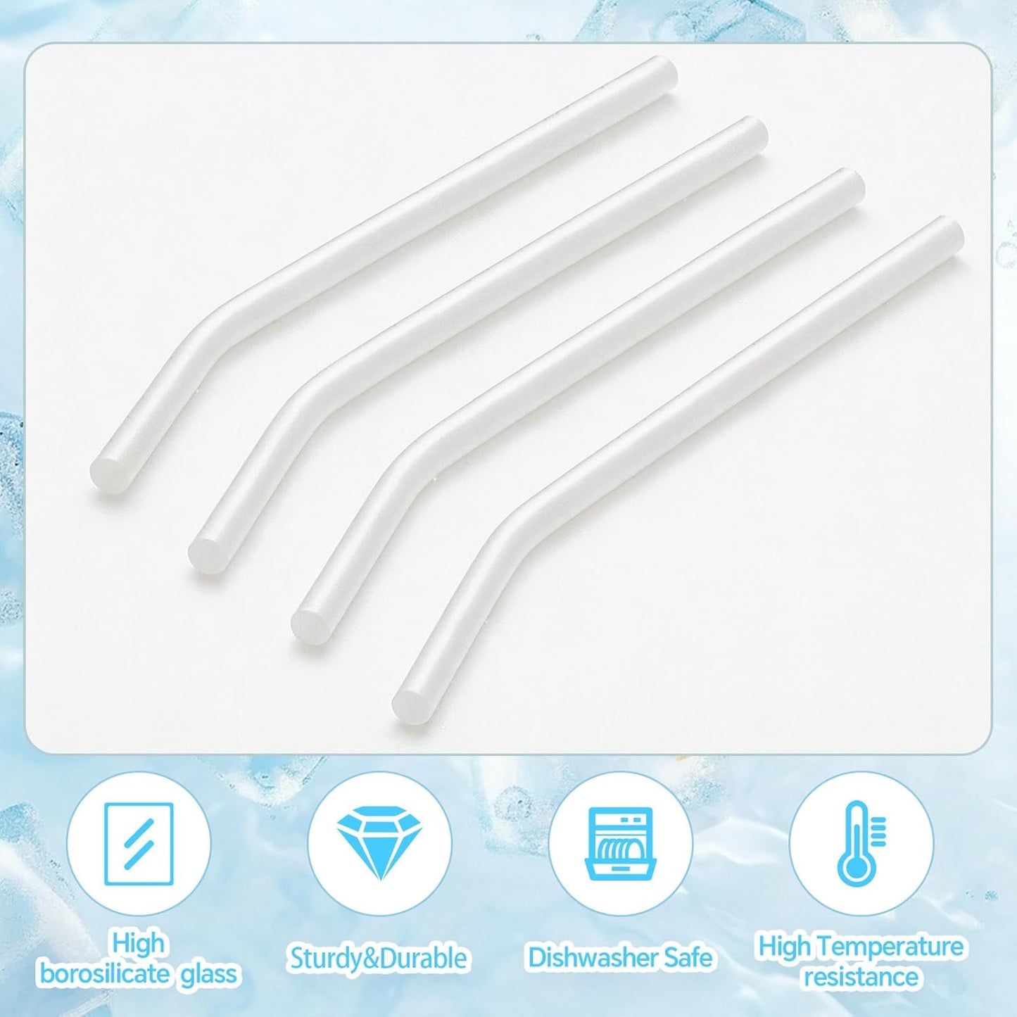 12 Pcs Reusable Glass Straws 8"x 8 mm Bent Glass Drinking Straws with Cleaning Brush for Tea, Smoothies, Milkshakes, Juices,Beverages(White jade)