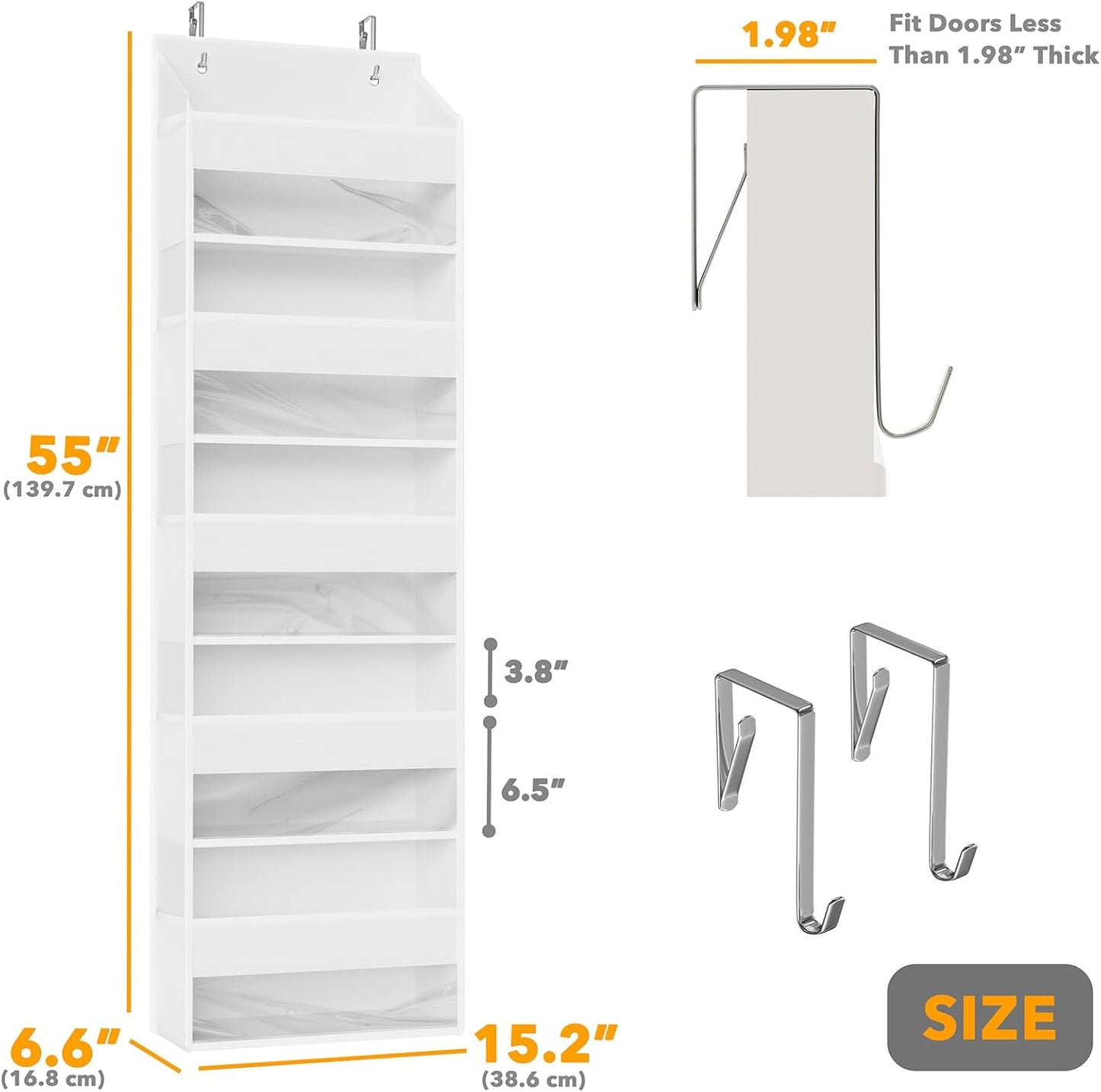 SpaceAid 1 Pack Over The Door Organizer with 5 Large Pockets and 10 Mesh Side Pockets, 5 Layers Door Organizer Hanging with Clear Window for Bedroom, Bathroom, Pantry and Nursery, White