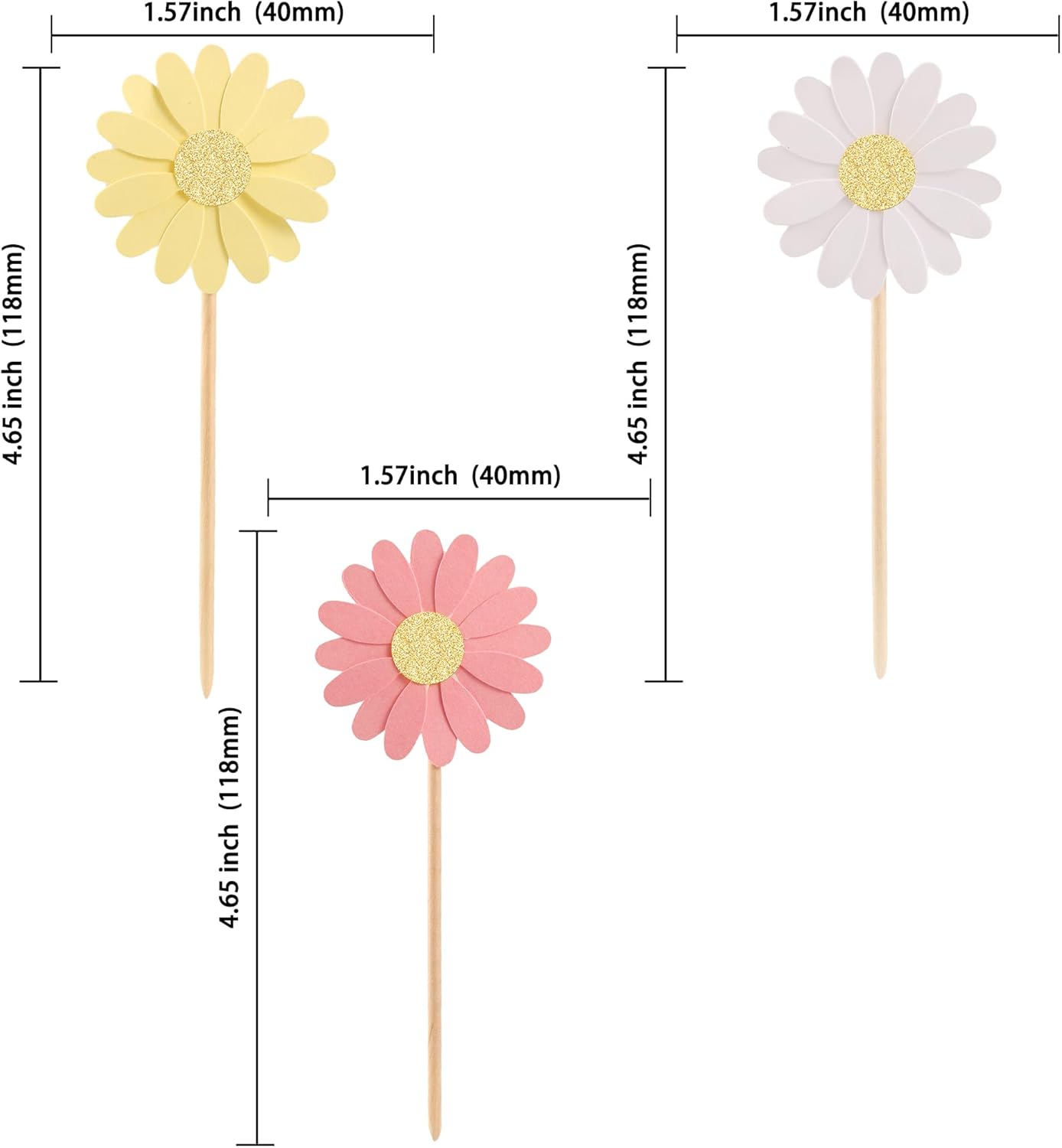 24Pcs Daisy Cupcake Toppers Glitter Flower Daisy Cake Decorations Chrysanthemum Cupcake Toppers Spring Daisy Flower Cake Picks for Birthday Wedding Supplies Multi 2
