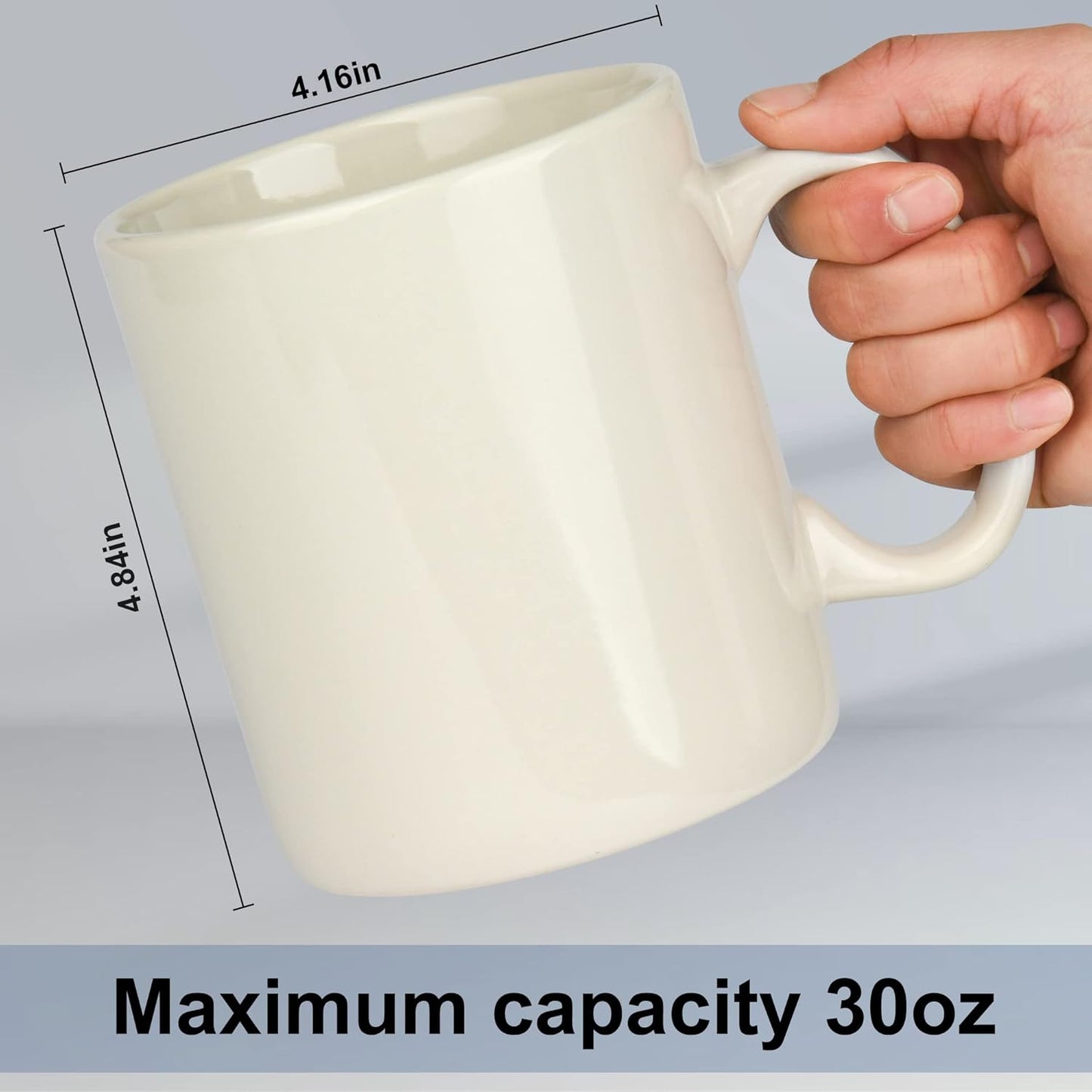 30oz Super Large Ceramic Coffee Mugs Large Handles Set of 2 (Cream)