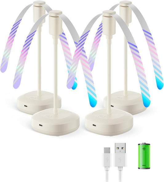 4 Pack Food Table Fan, 2000mAh USB Powered Rechargeable Food Fan, Portable Fan with Flexible Goose-Neck and Soft Blades for BBQ, Patio, Party (Beige)