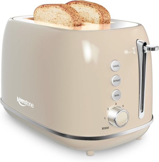 2 Slice Stainless Steel Toaster Retro with 6 Bread Shade Settings, Bagel, Cancel, Defrost Function, 2 Slice Toaster with Extra Wide Slot, Removable Crumb Tray, Tauge