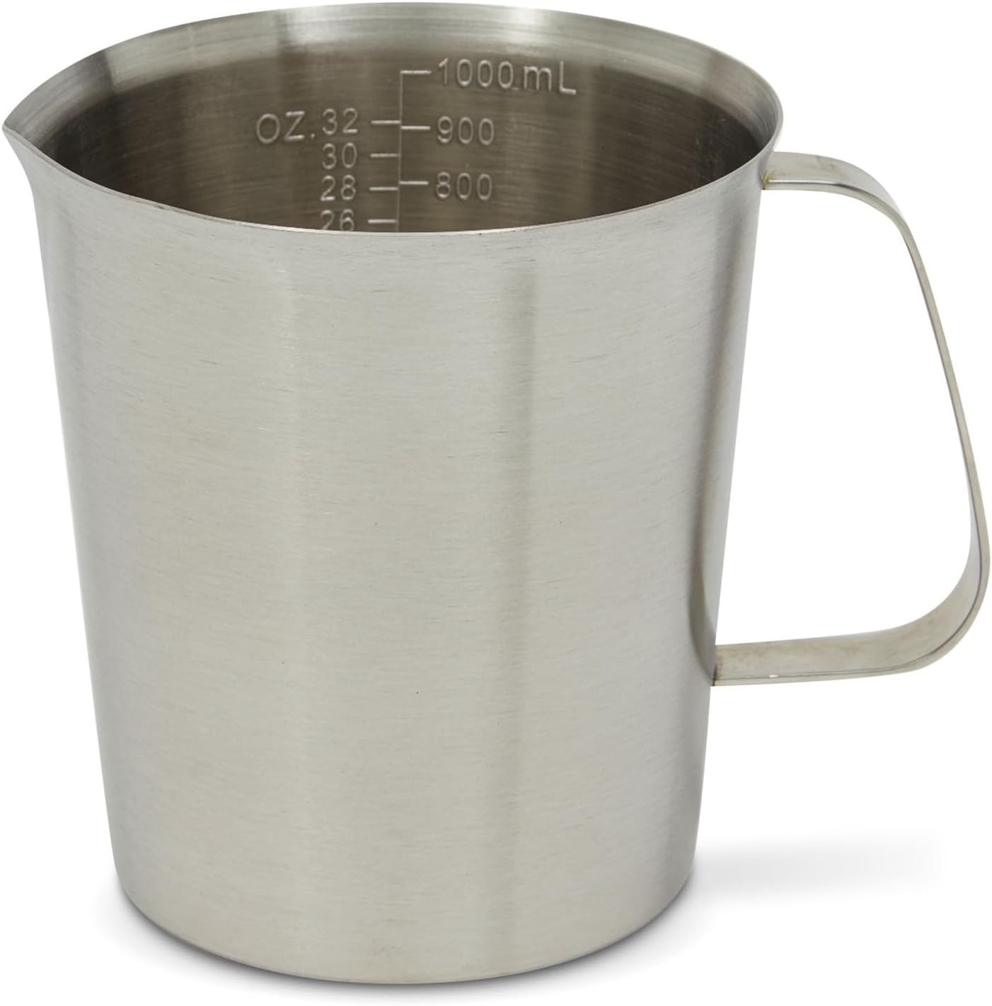 Juvale 4-Stainless Steel Metal Measuring Cups - 32 Oz/1000 mL, With Handle - Stainless Steel Graduated Pitcher with Ounce & Milliliter Markings