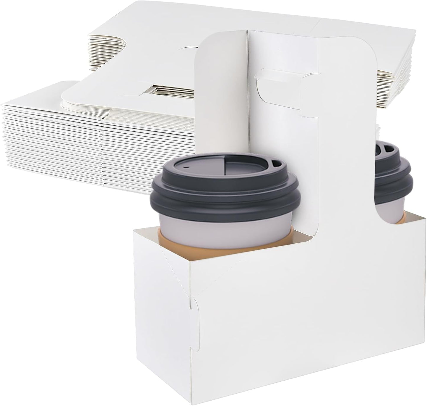 30 Pcs 2 Cup Drink Carrier with Handle, Disposable Cup Holder, White Cardboard to Go Coffee Cup Holder for Hot and Cold Drinks, Takeout, Cafe, Restaurant Food Delivery Service (12-20 oz)