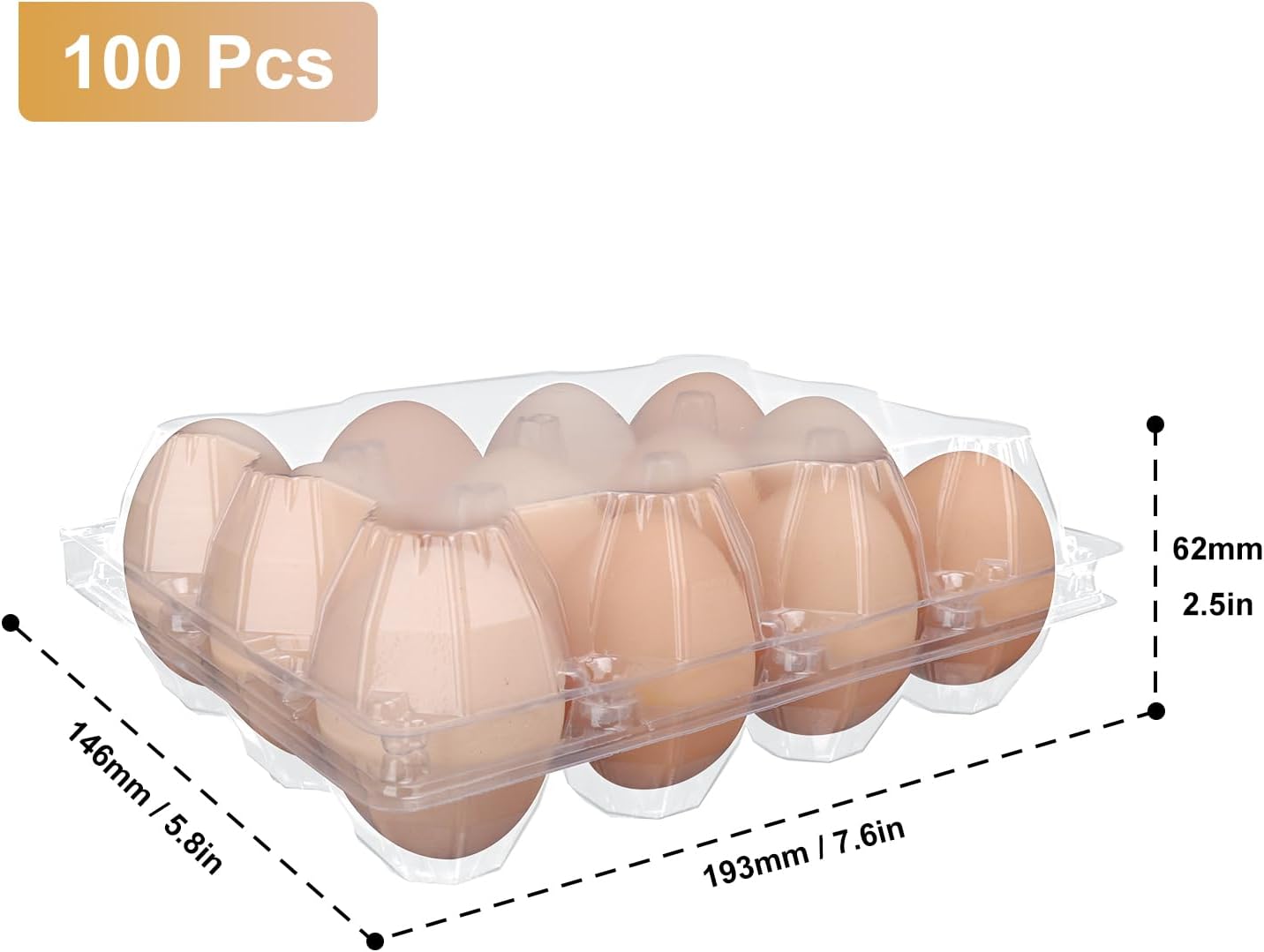 100 Pack Bulk Egg Cartons, Clear Plastic Chicken Egg Holders, Egg Tray Carton Holder for Home & Kitchen, Farm & Market Use, An Eco-Friendly Egg Storage Solution, 12 Grids(Medium Size)