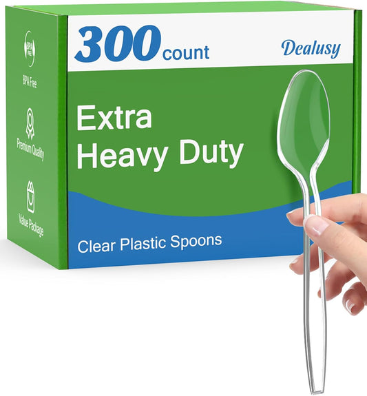 300 Count Clear Plastic Spoons Disposable, BPA-Free, Heat Resistant, Solid and Durable Disposable Spoons Heavy Duty Bulk, Premium Spoons plastic disposable for Party Supply