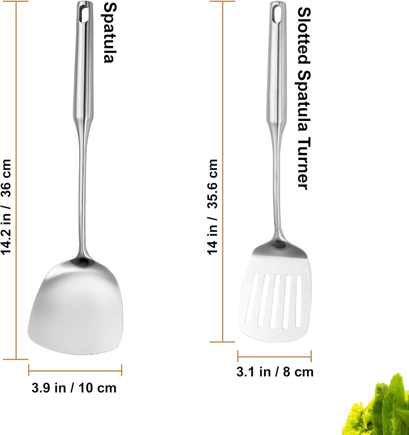 304 Stainlss Steel Kitchen Utensils Set, 2 Pcs Long Metal Utensils Set with spatula, slotted spatula turner (Dishwasher Safe)