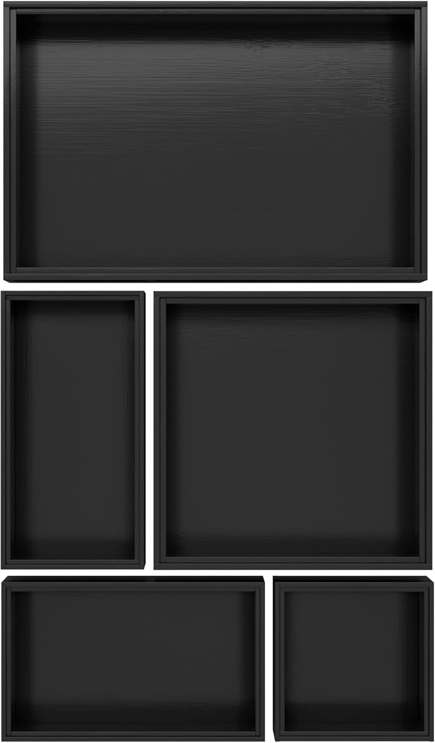 Black Bamboo Bathroom Drawer Organizer, Wooden Kitchen Utensil Holder Set of 5, Stackable Junk Drawer Organizer Tray, Multi-Use Storage Bins Boxs Dividers for Home, Office, Clothing, Makeup, Jewelry