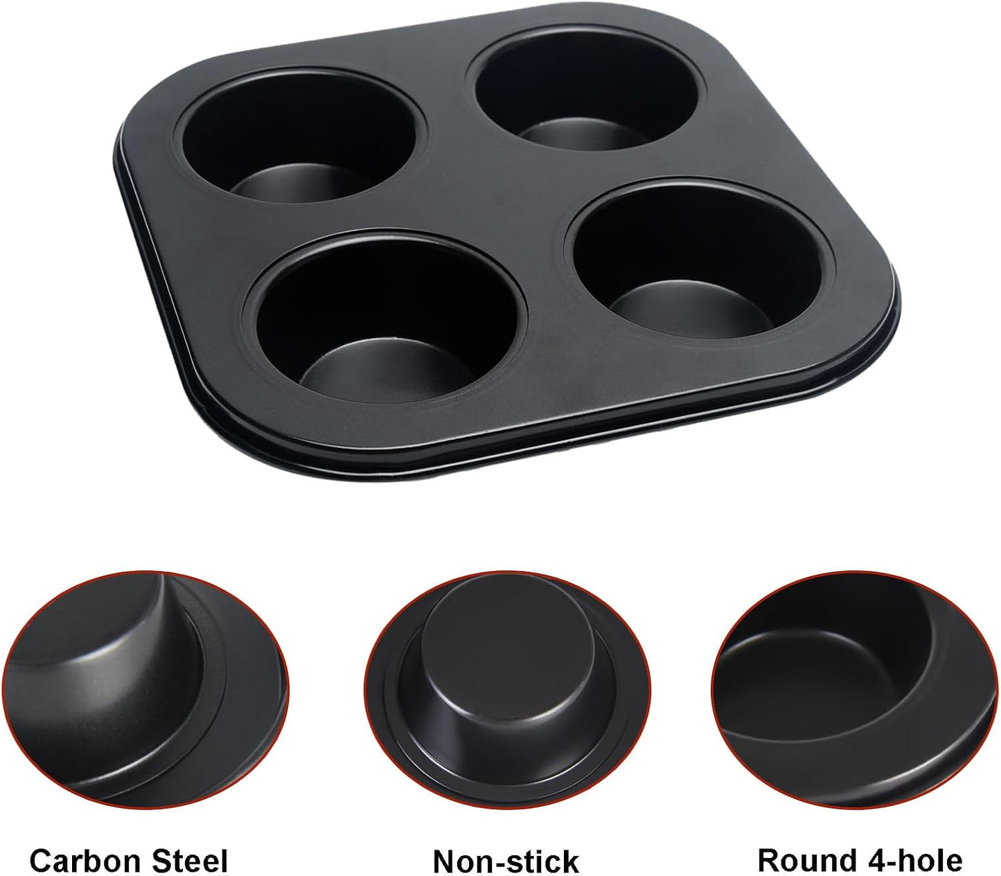 4 Cup Muffin Pan, Bakeware Non-stick Cupcake Baking Pan Mini Pie Pans, Air Fryer Small Oven Cupcake Baking Pan Non Stick No Toxic Bakeware, Heavy Duty Carbon Steel Muffin Tray for Oven Baking (2PCS)