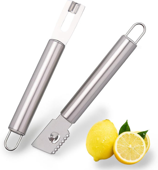 2 Piece Stainless Steel Lemon Zesters, Upgraded Lemon Zester & Channel Knife Set, Citrus Zester & Orange Peeler Tool, Premium Lemon Grater for Family Kitchen, for Bar Bartenders