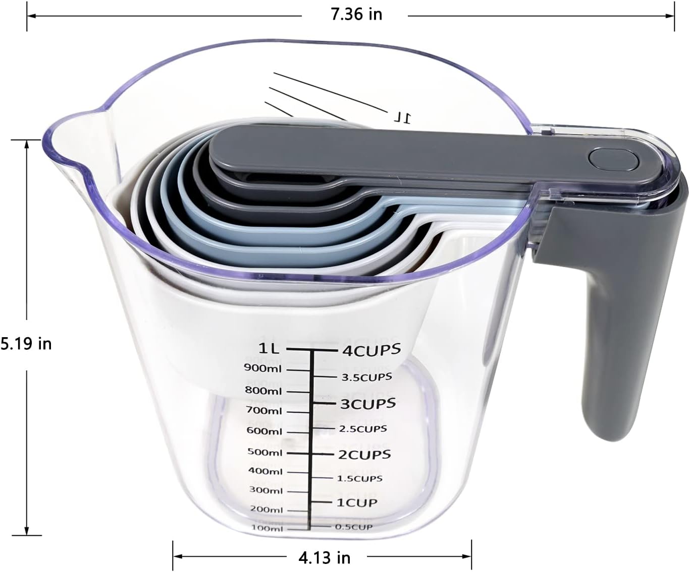 15 Pieces Measuring Cups and Spoons set, Includes 10 Stackable Measuring Cup with Lid and 5 Mini Stainless Steel Measuring Spoons, Teaspoons for Liquid and Dry, BPA Free, Dishwasher Safe