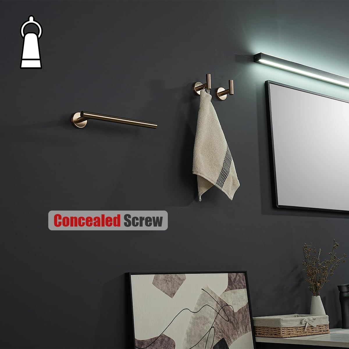 JQK Hand Towel Holder Towel Ring Champagne Bronze, 10 Inch Thicken 0.8mm 304 Stainless Steel Bathroom Hand Towel Bar, 9 Inch Useable Length Wall Mount Towel Rack, THH110L9-CB