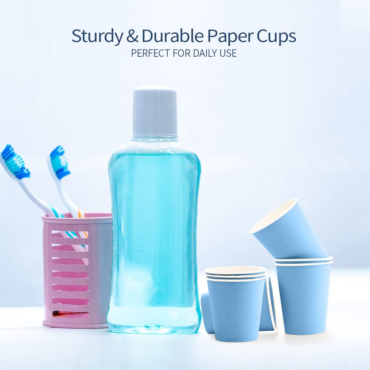 Turbo Bee 600 Pack 3 oz Disposable Paper Cups,Hot/Cold Beverage Drinking Cup,Small Blue Paper Cups for Bathroom and Mouthwash