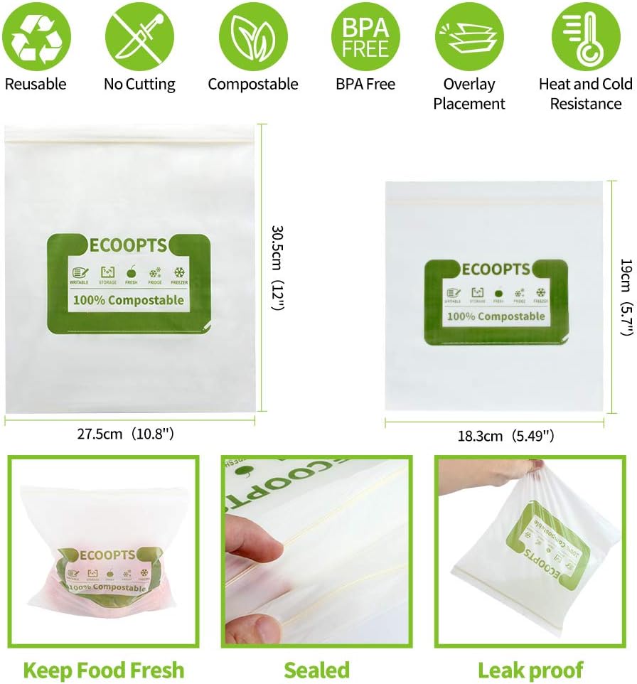 100% Compostable Large Gallon Zip Bag | ECO-Friendly Food Storage Bags | Freezer Bag | Plant-Based BPA-free | Seal well for Fruit,Food and Snack (1, Large)