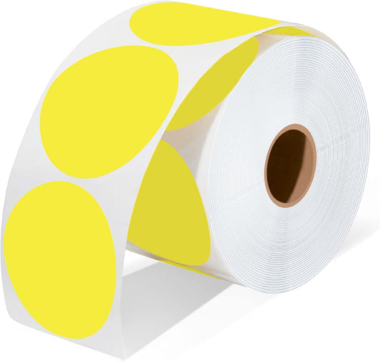 2 Inch Circle Thermal Sticker Labels, 2" Self-Adhesive Round Thermal Stickers for Business-750 Labels/1 Roll (Yellow)