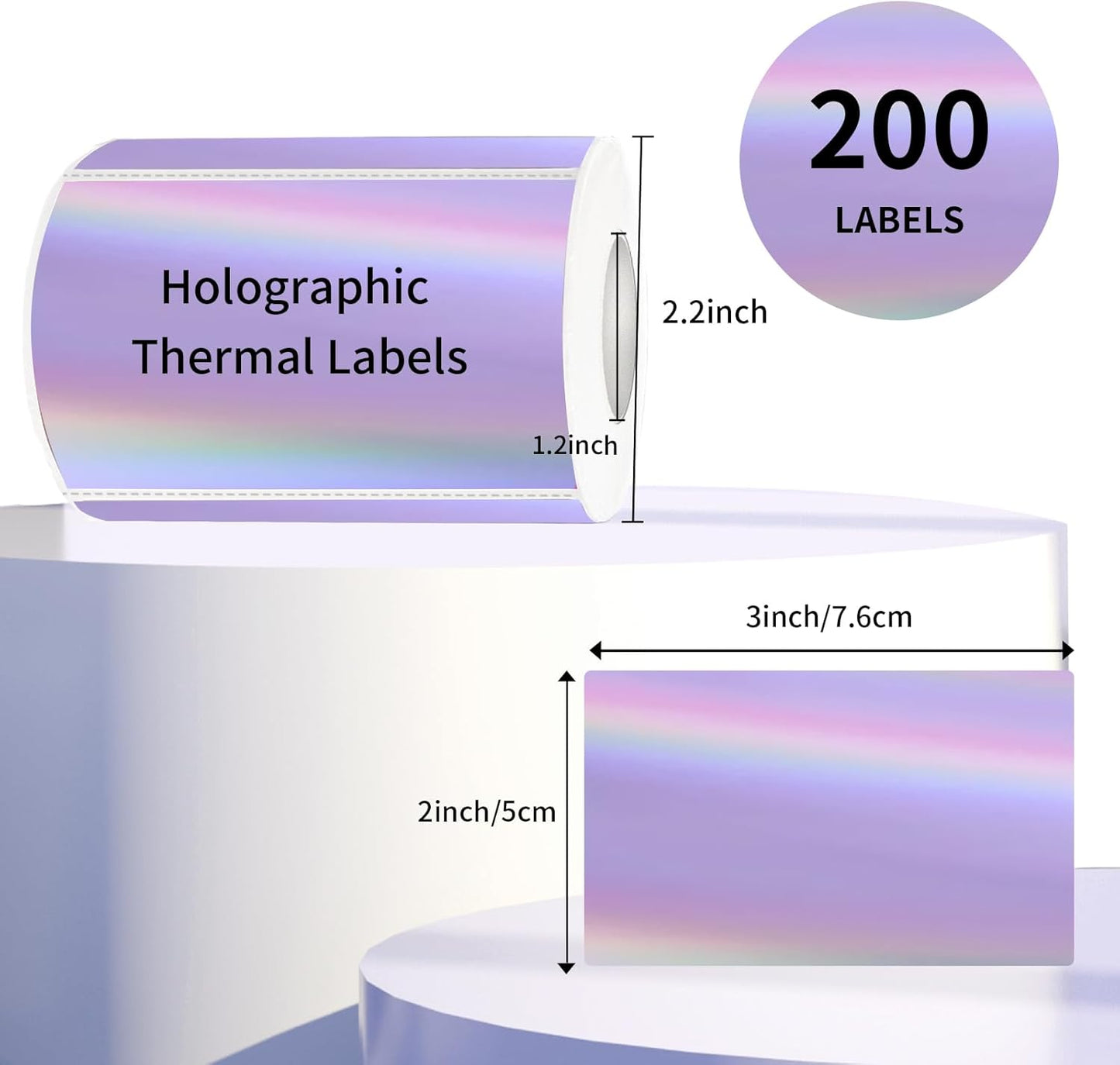 3x2 Inch Holographic Thermal Labels, Purple Thermal Sticker Labels, Rainbow Glitter Thermal Stickers for Price, Barcode, Mailing, Name, DIY Custom Logo Design, 200 Sheets/1 Roll