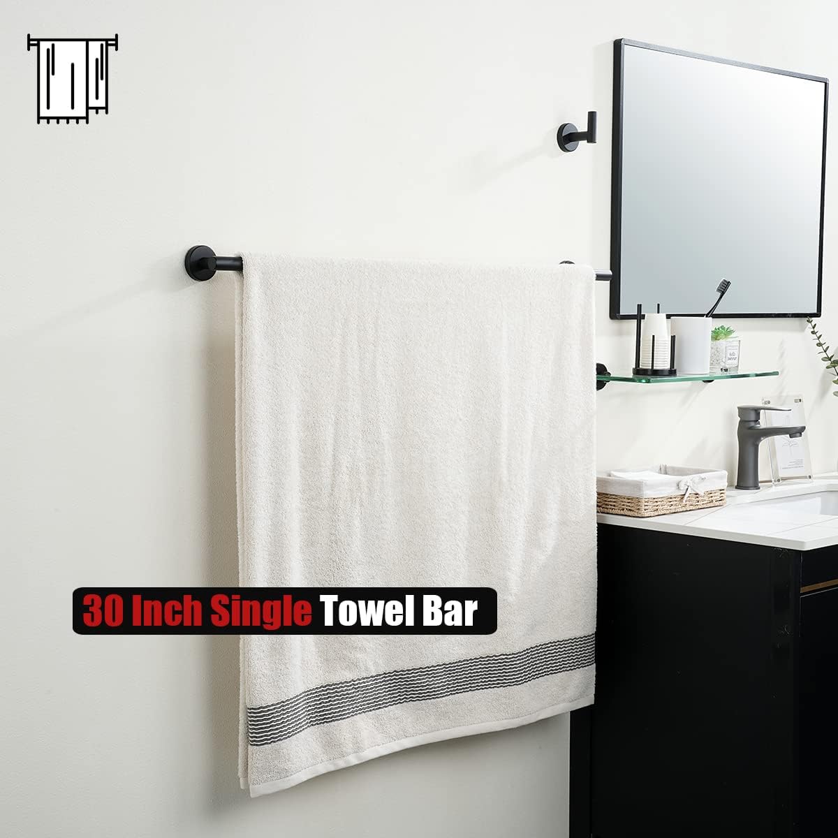 JQK Black Bath Towel Bar, 33 Inch 304 Stainless Steel Thicken 0.8mm Towel Rack Bathroom, Towel Holder Matte Black Wall Mount, Useable Length 30 Inch 2 Pack, TB110L30-PB-P2
