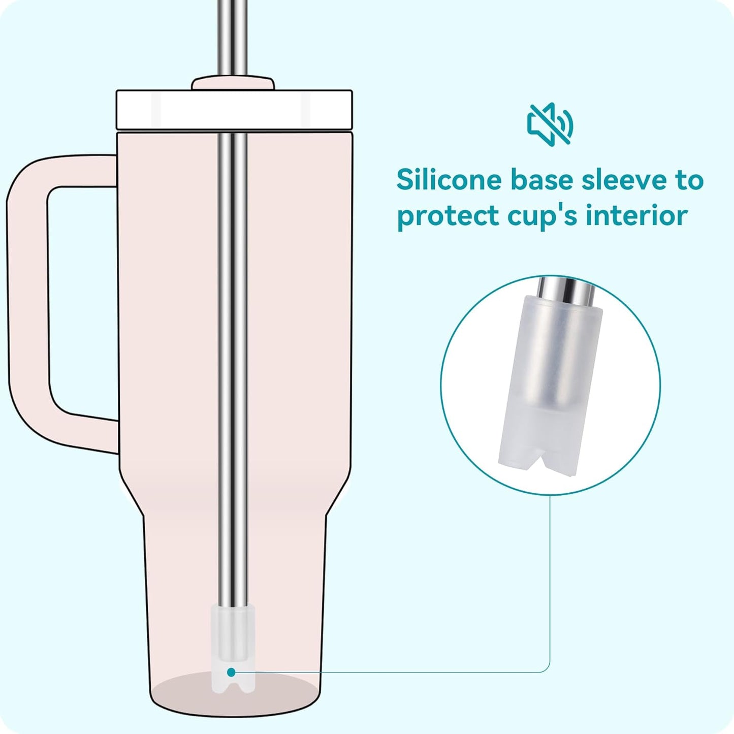 40 oz Straight Metal Straws for 40 oz Stanley Tumbler, 6Pcs Stainless Steel Reusable Drinking Metal Straw with Colourful Silicone Tips,Straw for Glass Cups, BPA FREE