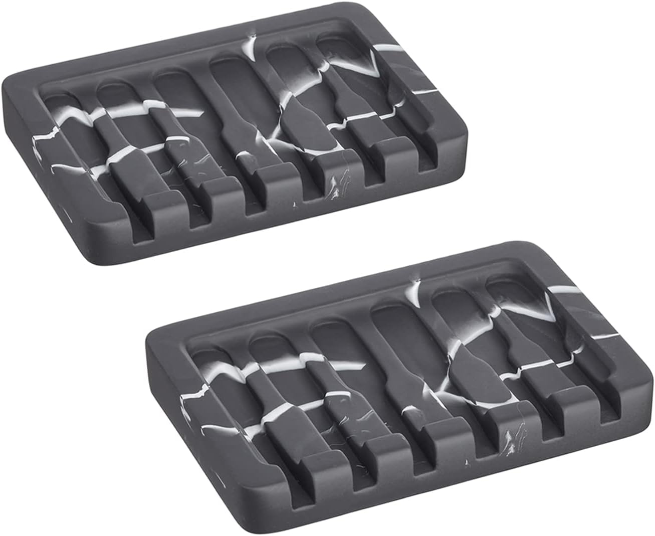 2PCS Self Draining Soap Dish - Marble Look Soap Holder Tray Savers Box Container Sponge Holder for Bathroom Shower Kitchen, Black