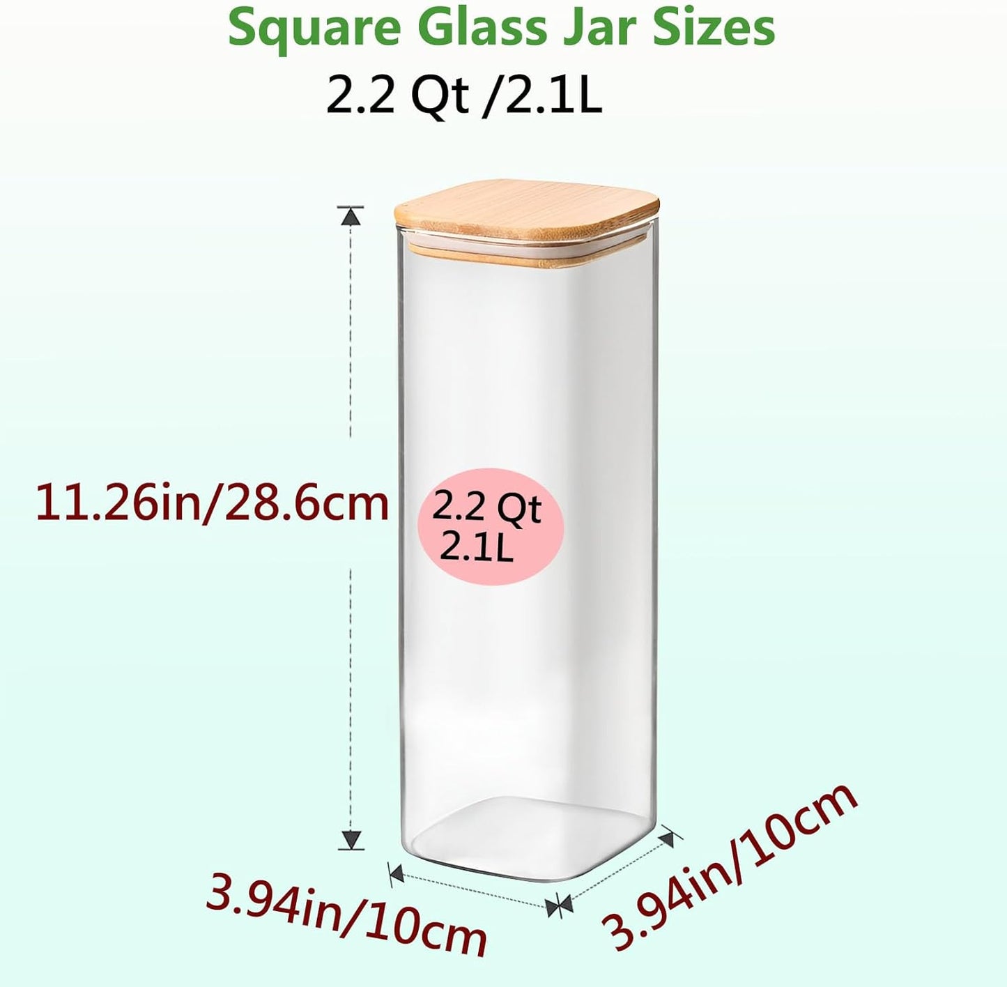 2.2 Qt Square Glass Storage Containers with Lids, Clear Food Storage Container Jar with Sealing Bamboo Lid Storage Containers for Pasta, Oats, Coffee, Flour, Sugar, Square Set-3Pack