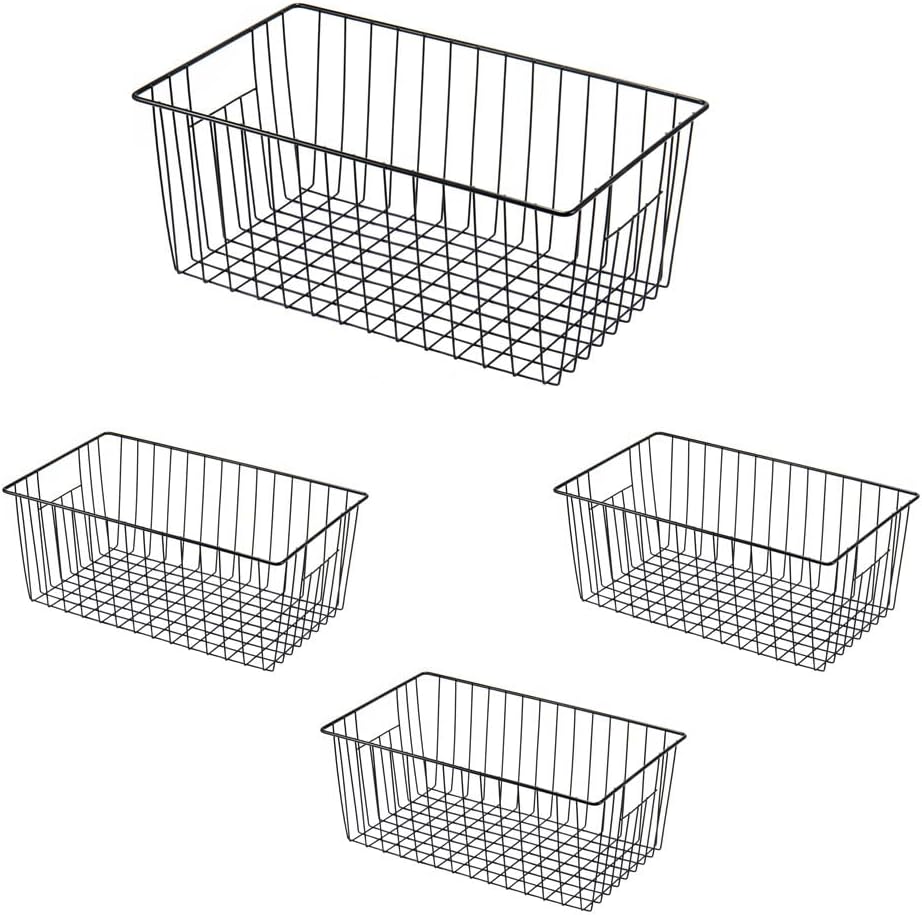 16inch Freezer Wire Storage Organizer Baskets, Household Refrigerator Bin with Built-in Handles for Cabinet, Pantry, Closet, Bedroom