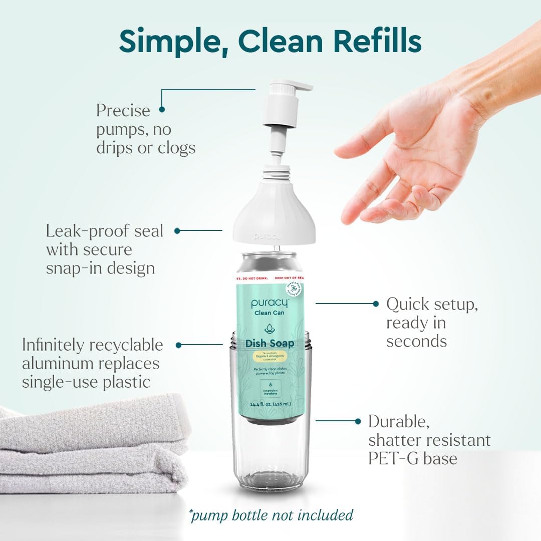 Puracy Natural Dish Soap Clean Can Refill Packs- Plant-Based Dishwashing Soap, Non-Toxic Dish Soap, Natural Liquid Dishwashing Detergent Soap As Seen on TikTok (Organic Lemongrass, 14.4 fl oz, 3 Pack)