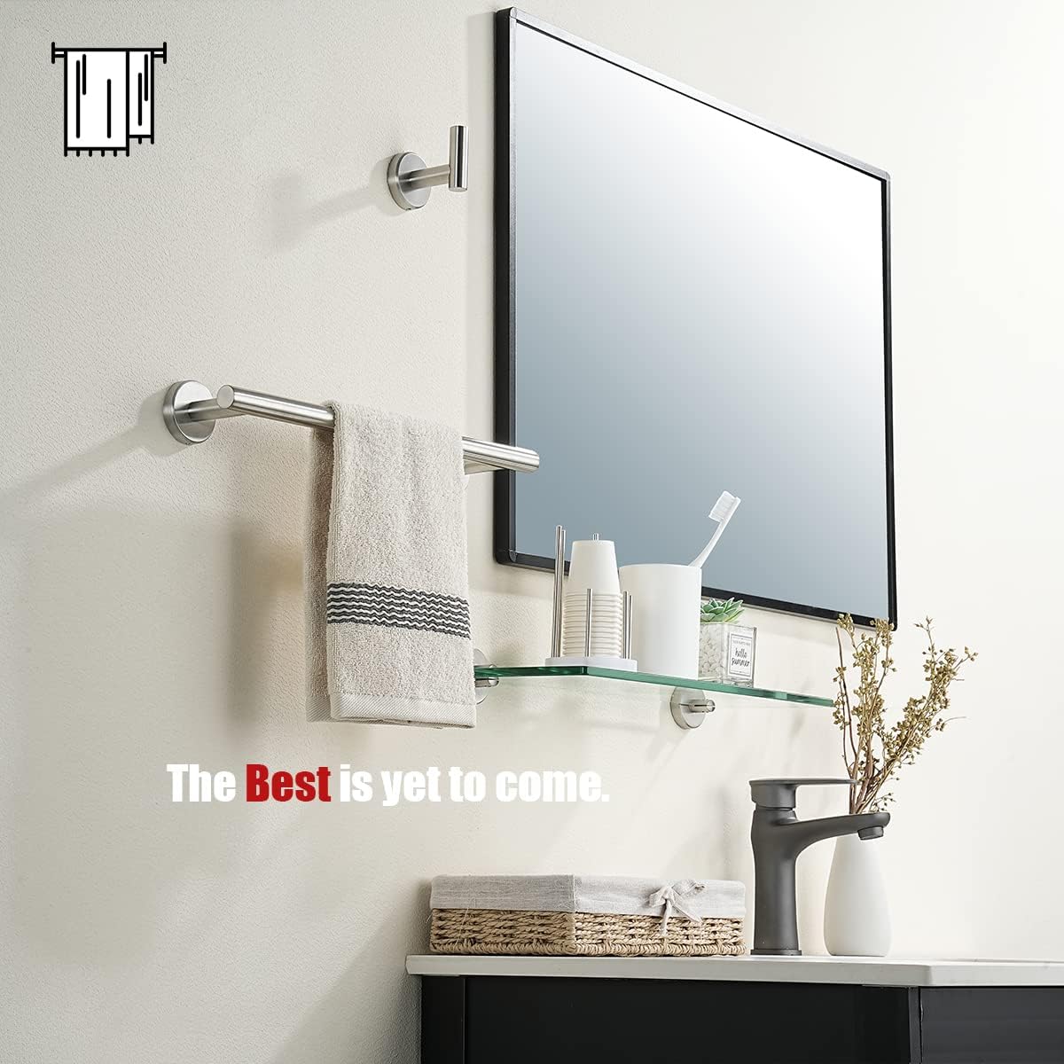 JQK Bathroom Towel Bar, 15 Inch 304 Stainless Steel Thicken 0.8mm Towel Rack, Towel Holder Brushed Finished Wall Mount, Useable Length 12 Inch, TB110L12-BN