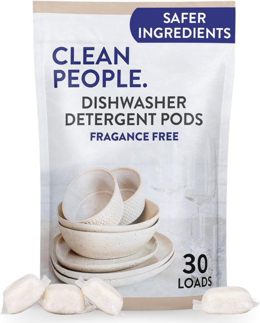 The Clean People Dishwasher Pods - Cuts Grease & Rinses Sparkling Clean - Residue-Free - Phosphate Free Dishwashing Pods - Fragrance Free, 30 Pack