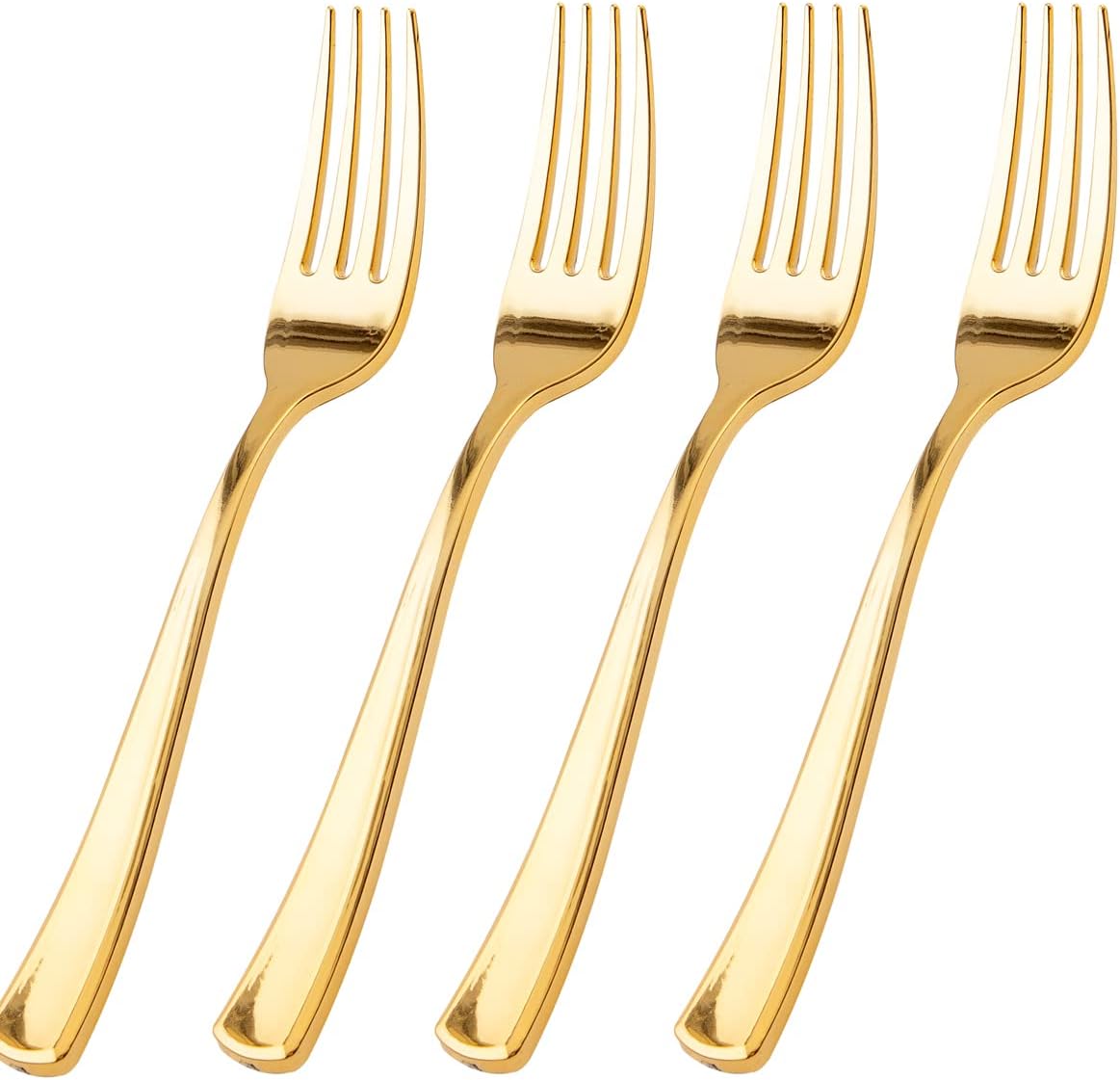 WDF 100 Pcs Gold Plastic Forks Heavy Duty - BPA-FREE, Sturdy&Durable Forks Disposable 7.4inch - Elegant Gold Forks for Dessert, Durable Plastic Cutlery for Party, Wedding or Daily Using