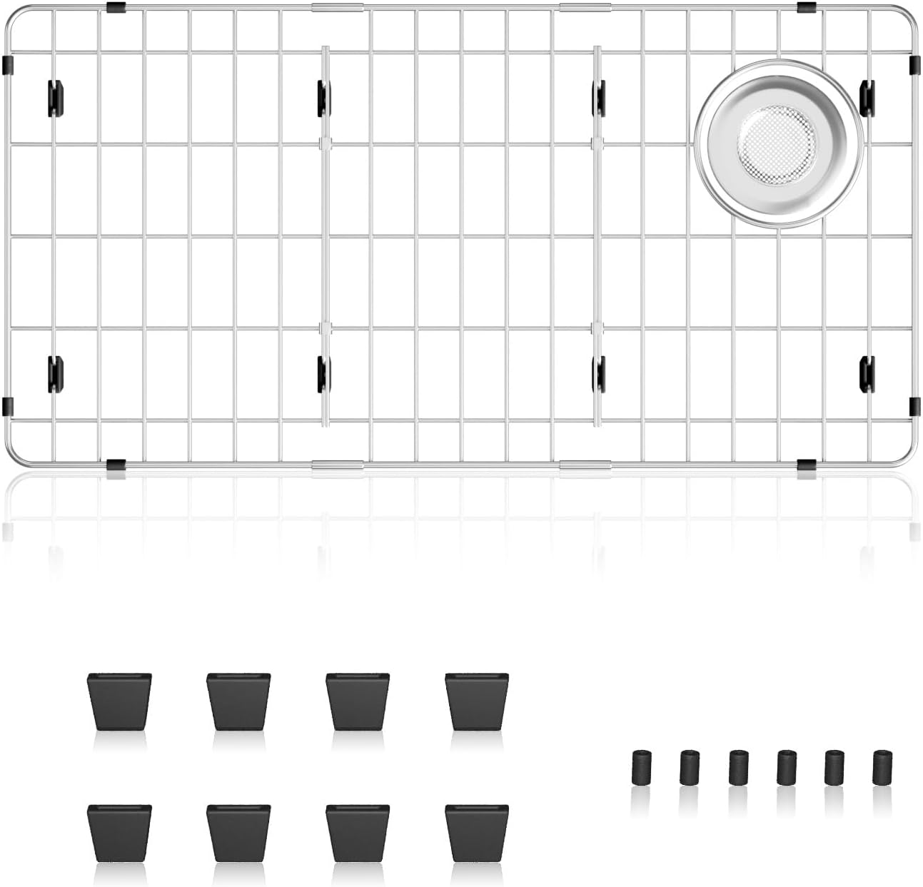 28-1/4" x 14-1/4" x 1-1/4" Stainless Steel Sink Rack for Bottom of Sink, Metal Sink Protectors For Kitchen Sink, Sink Grid, Sink Bottom Grid with Side Drain, Kitchen Sink Grid with Sink Strainer