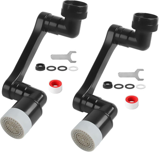 1080° Swivel Faucet Extender with 2 Function, Heavy Duty Rotating Sink Extension, Universal Swivel Robotic Arm, Rotating Splash Filter Extension for Kitchen Bathroom-2 Pcs/Black