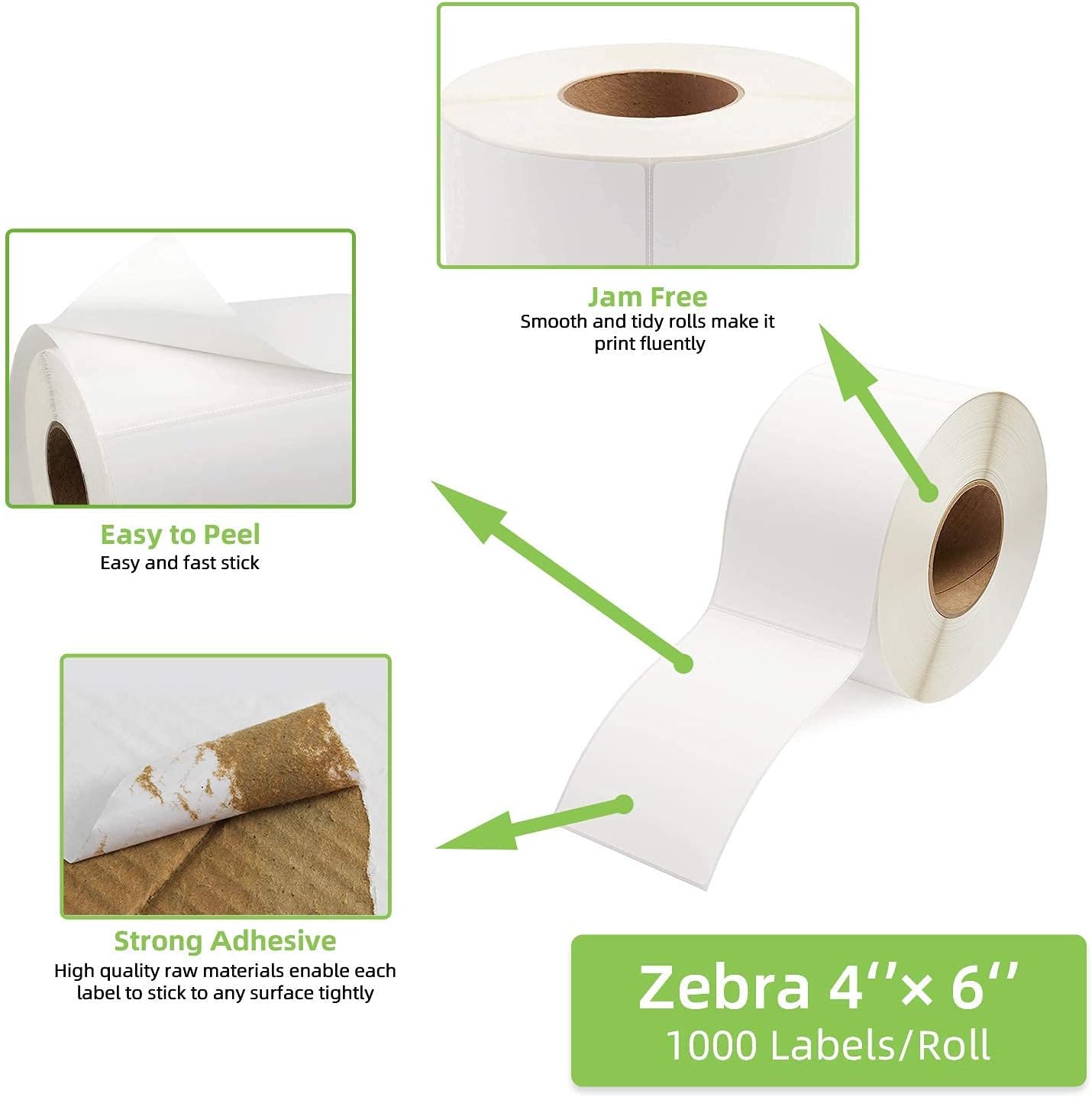 4"x 6" Multipurpose Direct Thermal Labels 3" Core Compatible for Zebra Industrial Printers Adhesive & Perforated (2 Rolls, 1000 Labels/Roll)