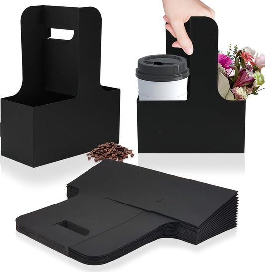 2 Cup Disposable Drink Carrier for Delivery with Handle,15 Count Black Paperboard Cup Holder,Cup Carriers for Hot or Cold Drinks,Coffee Carrier, Food Delivery,Take Out Cup Carriers (Black, 15 PCs)