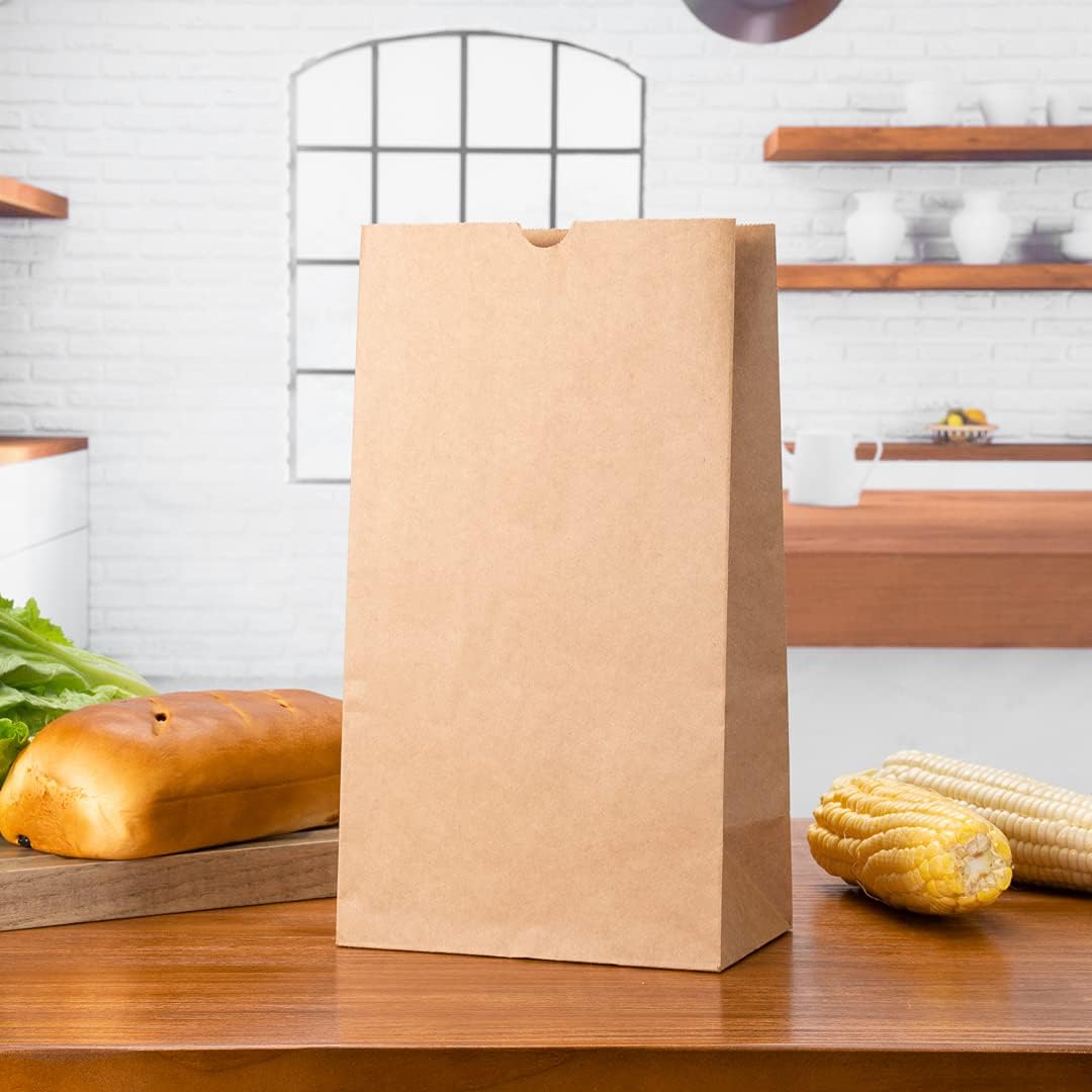 Restaurantware Bag Tek 12 LB Disposable Lunch Bags 100 Sturdy Take-Out Bags - Flat Bottom Great For Restaurants Cafes And Bakeries Brown Kraft Popcorn Bags