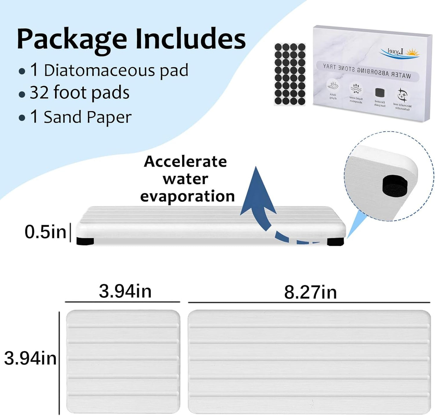 3PCS Stone Drying Tray, Stones Soap Trays, Water Absorbing Stone Tray for Sink, Fast Dry Diatomite Stones Mat, Used for Hand Soaps,Sponge,Toothbrush Holder in Bathroom Counter and Kitchen Sinks