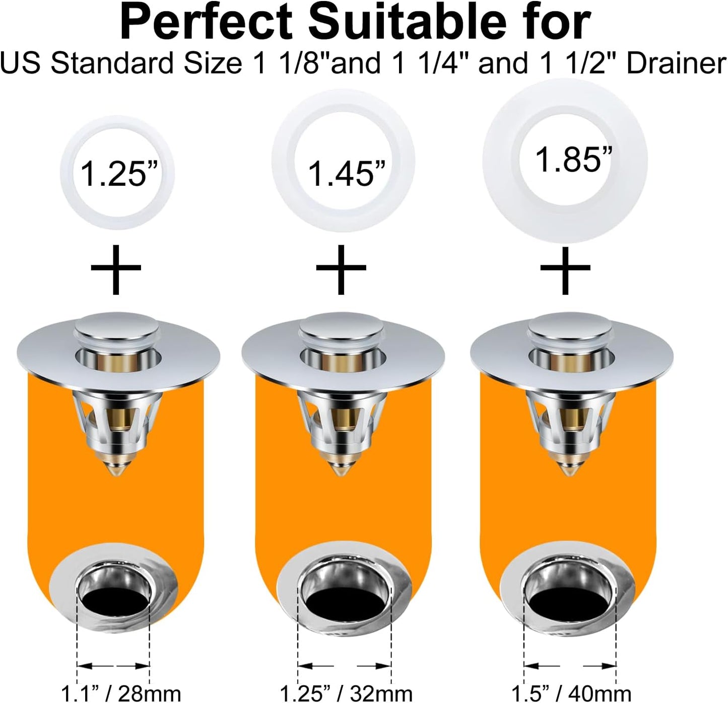 2 Pack Bathroom Sink Stopper, Fits 1.1-1.85 Inch Drain Holes, Pop Up Sink Drain Stopper, Easy to Use Drain Plug Bathroom Sink Drain Cover, Pure Brass Bathroom Sink Drain Strainer with Hair Catcher