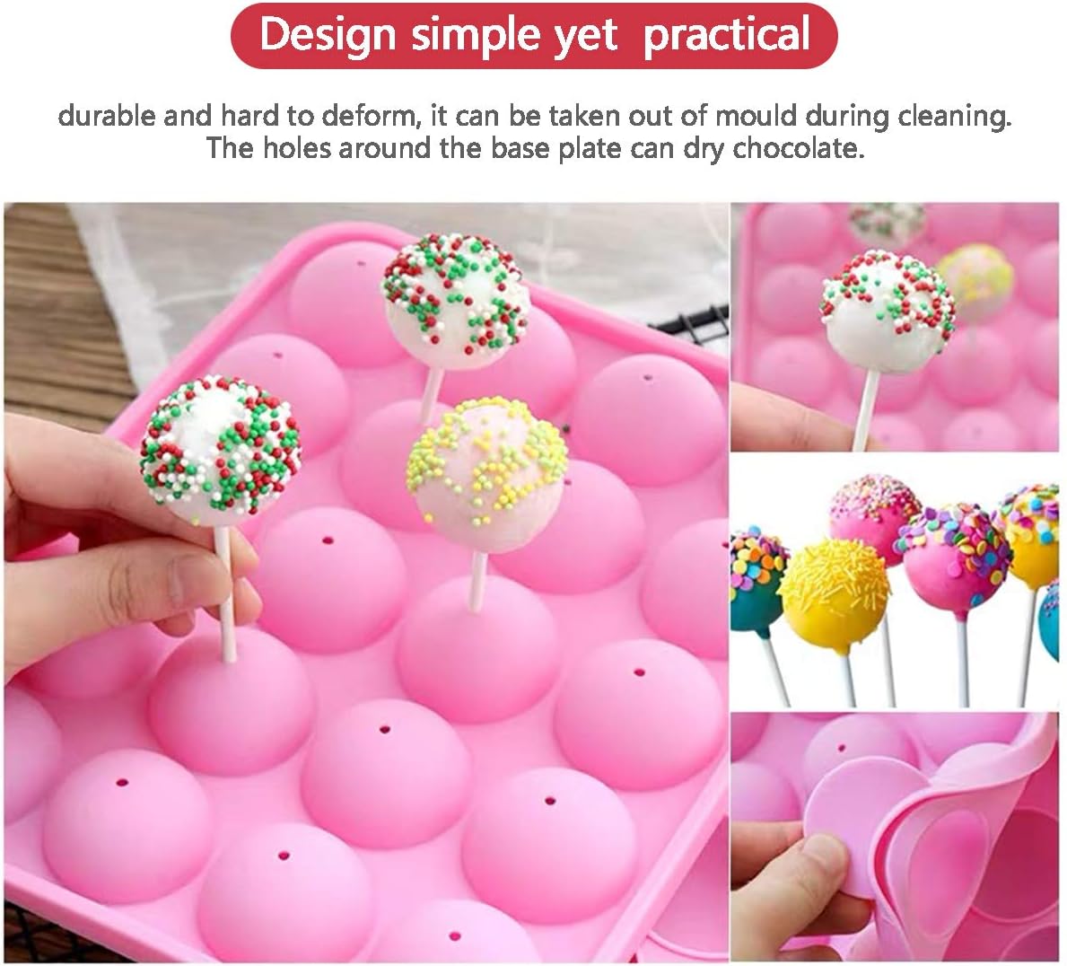 20-Cavity Silicone Cake Pop Mold Set With Lollipop Sticks, Treat Bags, Twist Ties - For Cake Pops, Lollipops, Hard Candy, and Chocolate