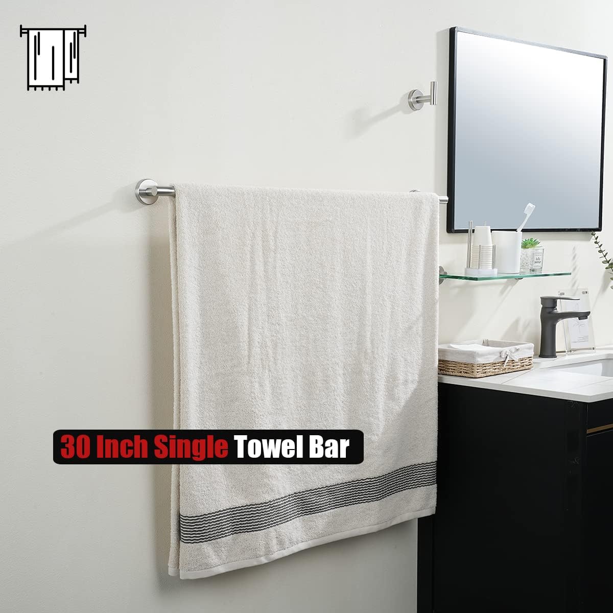 JQK Bath Towel Bar, 33 Inch 304 Stainless Steel Thicken 0.8mm Single Towel Rack for Bathroom, Towel Holder Brushed Finished Wall Mount, Useable Length 30 Inch, TB110L30-BN