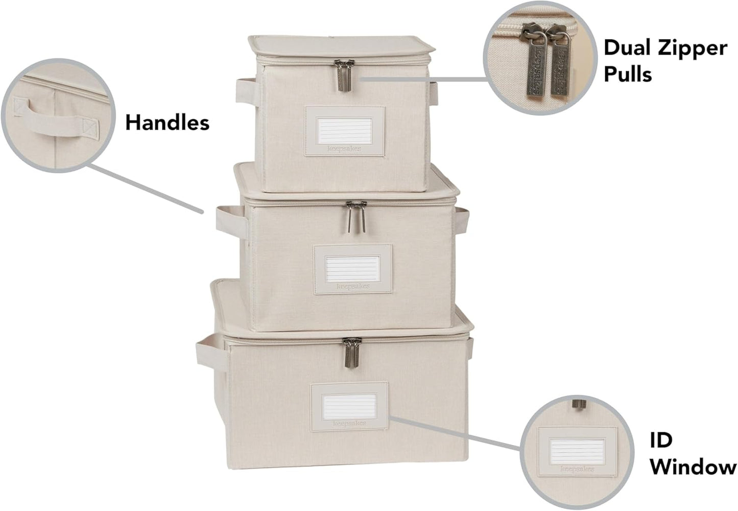 Covermates Keepsakes Dish Storage Box - Stackable, Reinforced Handles, China Storage, Beige Heather