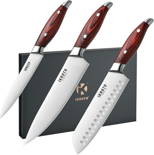 3-Piece Kitchen Knife Set – Includes Ultra-Sharp Chef Knife, High Carbon Stainless Steel Blades with Ergonomic Pakkawood Handles, Professional Knives Set for Kitchen, Elegant Gift Box