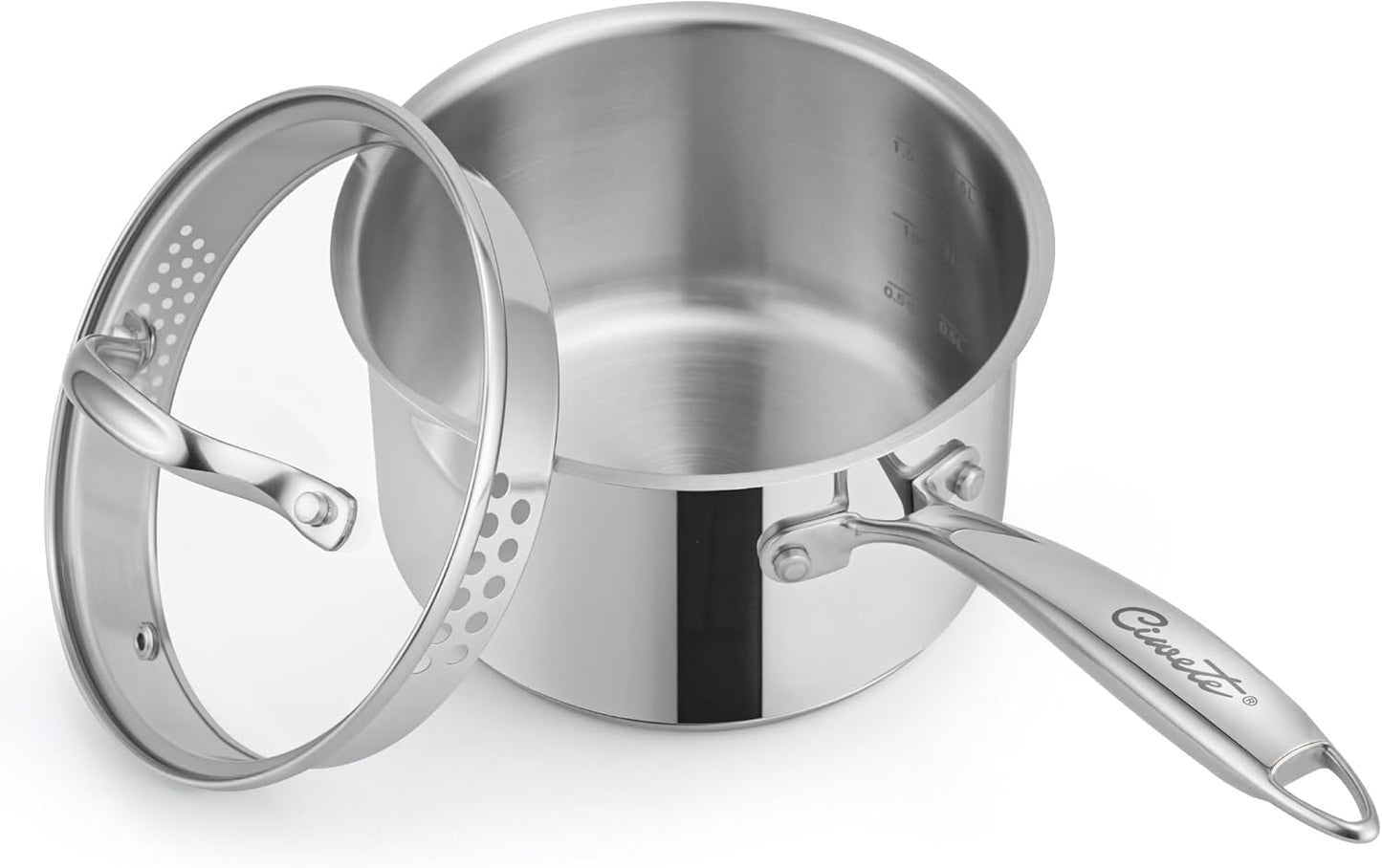 2 Qt Stainless Steel Saucepan with Glass Strainer Lid, 2 Quart Pot Stainless Steel Sauce Pan with Pour Spout, Mirror Polishing, Compatible with All Cooktops Dishwasher Safe Oven Safe
