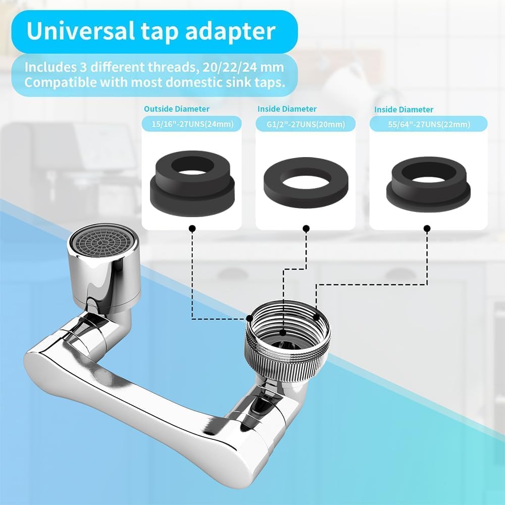 1080° Swivel Faucet Extender, Heavy Duty Rotating Sink Extension, Universal Swivel Multifunctional Robotic Arm, Rotating Splash Filter Extension Faucet Aerator for Kitchen Bathroom-1 Pcs