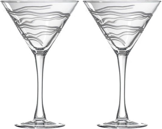 Rolf Glass Good Vibrations Martini Glass | Set of 2 Stemmed 10oz Martini Glasses | Lead-Free and Diamond-Wheel Engraved | Etched Spiral Glassware | Made in America