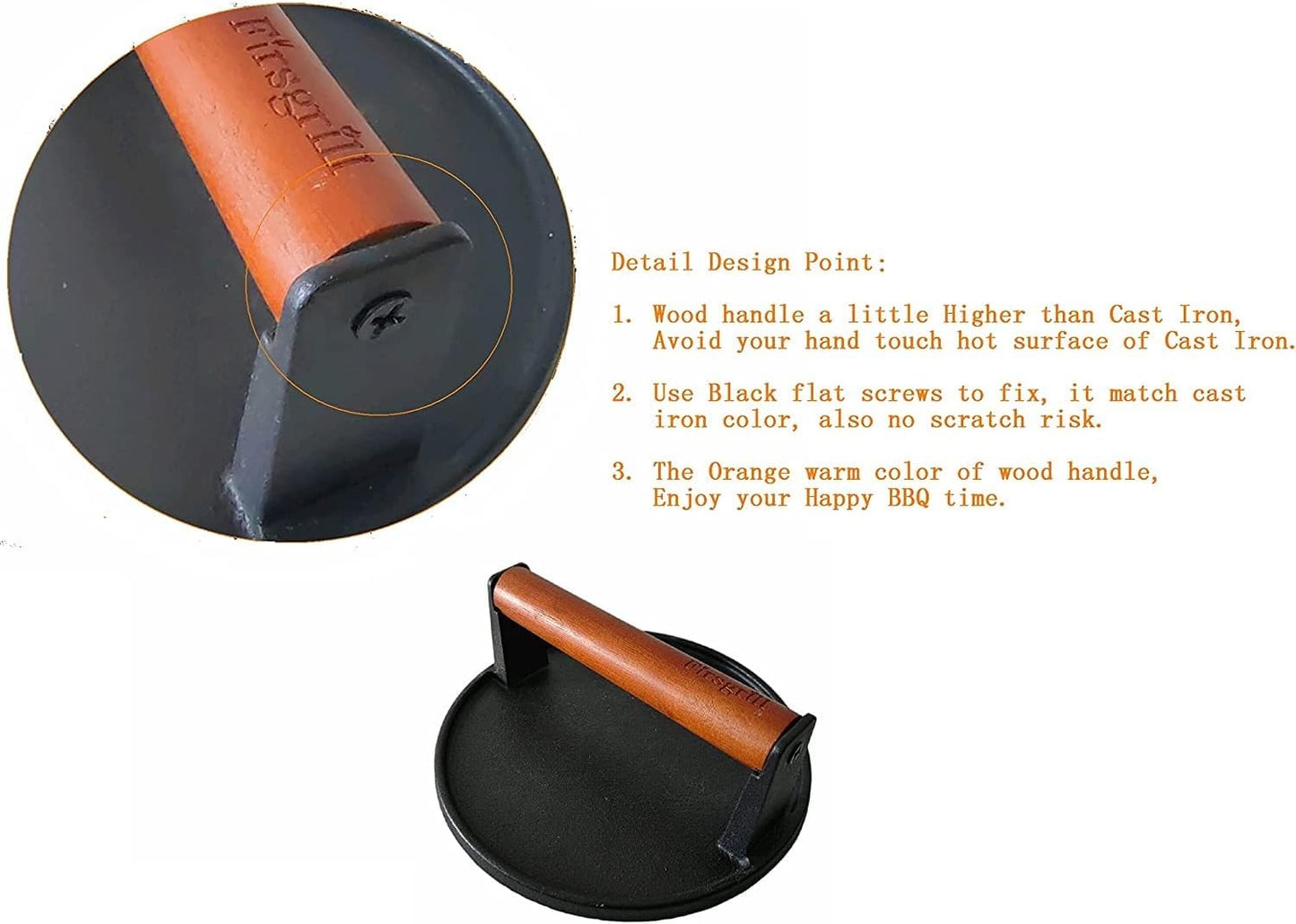 2-Pack Burger Press 7.08" Round,Heavy-Duty Cast Iron Smash Burger Press Meat Steak with Wood Handle for Blackstone Camp Chef Pitboss Weber Griddle Grills (2 Round)