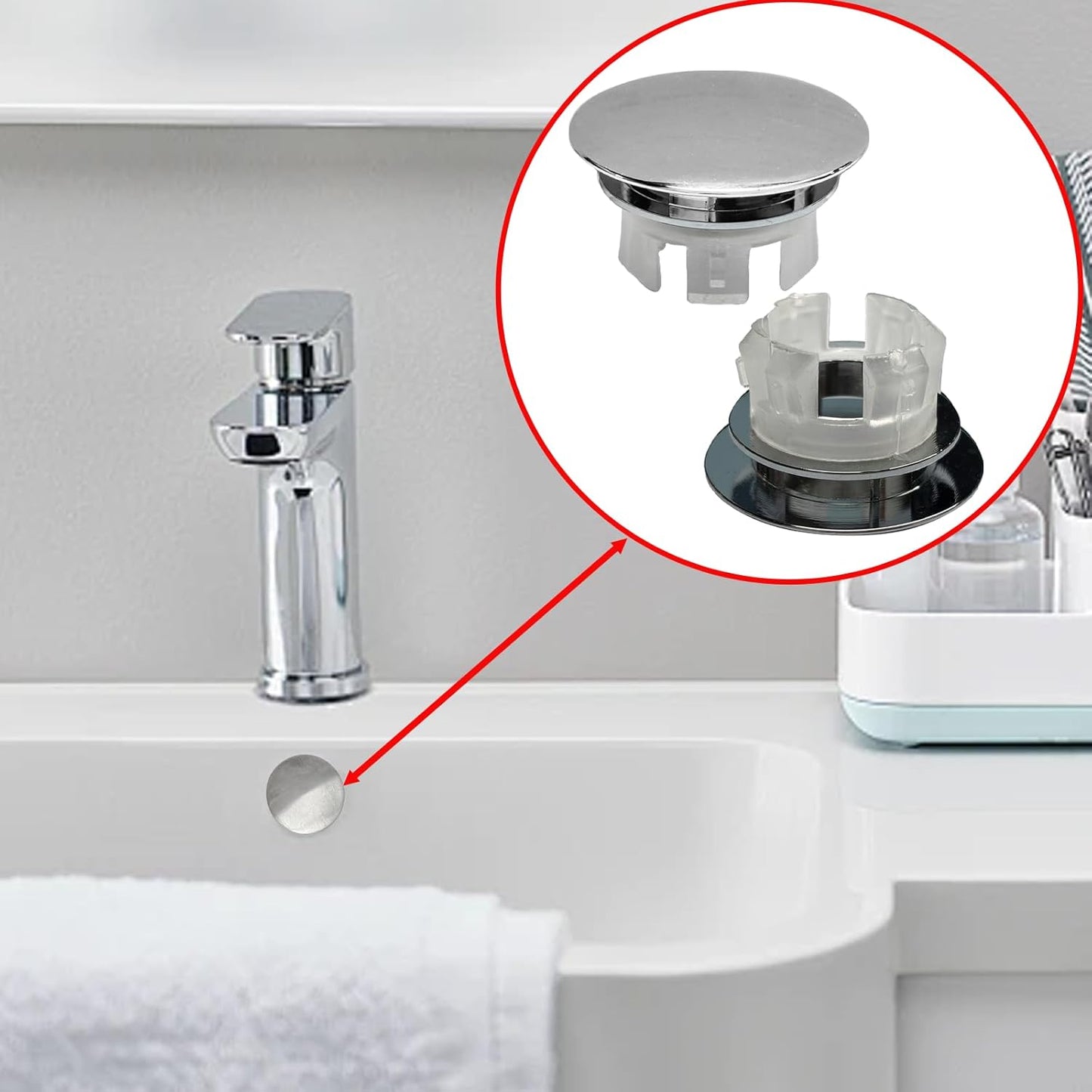 2 Pack Sink Basin Overflow Trim Ring,Solid Brass Bathroom Sink Trim Overflow Cover,Bathroom Kitchen Sink Trim Overfollow Cover Insert in Hole Round Caps(Silver)